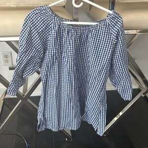 Blue and white womens plaid top.